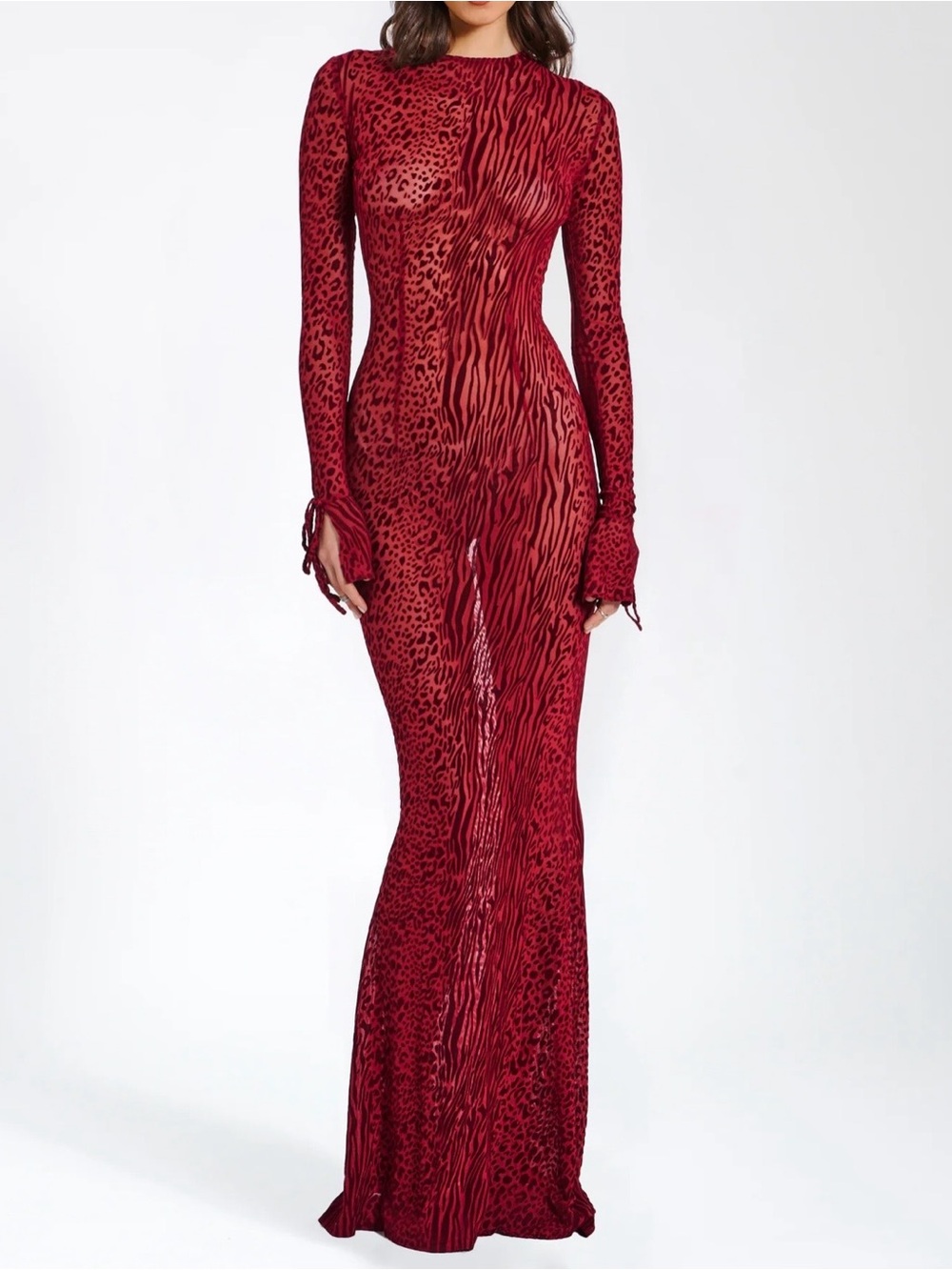 Miss Circle Waylynn Burnout Velvet Detail Mesh Backless Maxi Dress